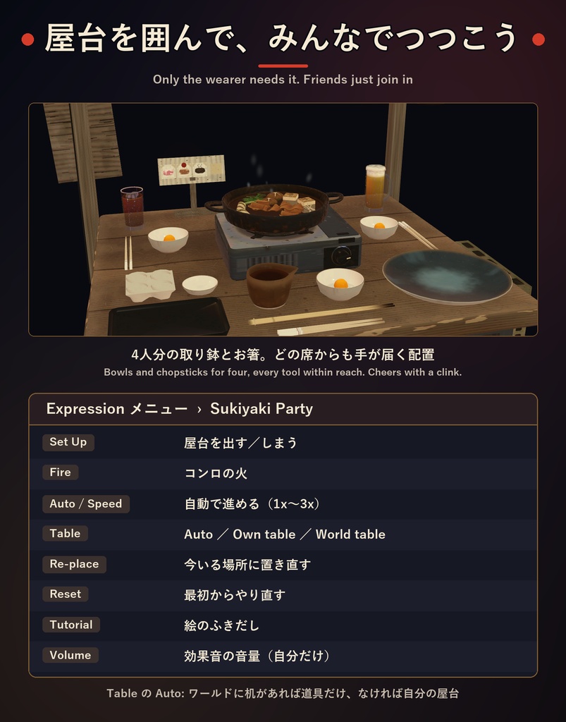 すき焼きパ!【VRChat・アバター/ワールド】夜の屋台でみんなでつつくすき焼き / Sukiyaki Party (Avatar / World)