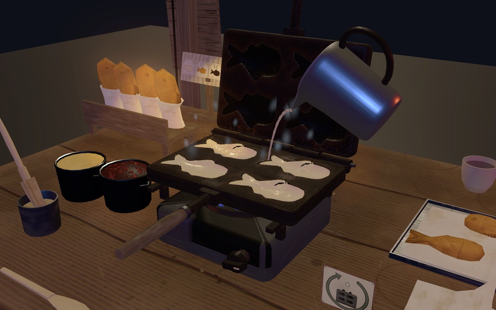 たい焼きパ!【VRChat・アバター/ワールド】焼きたて屋台のたい焼きギミック / Taiyaki Party (Avatar / World)