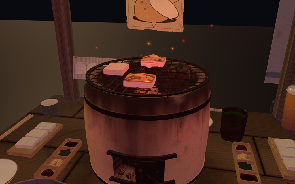 餅焼きパ!【VRChat・アバター/ワールド】夜の屋台で七輪でぷくっと焼くお餅 / Mochiyaki Party