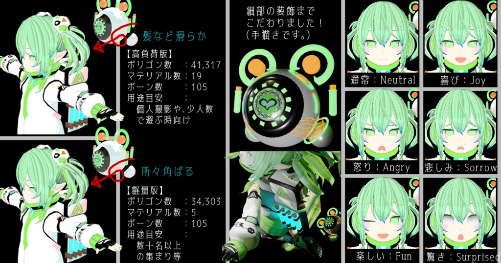 【VRoid+Blender製】オリジナル3Dモデル「アサダ」_Rev.1.1