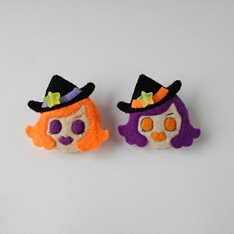 ハロウィン魔女っ娘ブローチ オレンジ