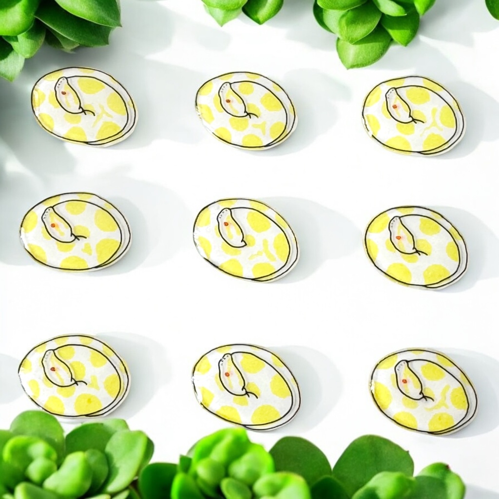 手描きボールパイソンイヤーアクセ/ピンバッジ(アルビノ)