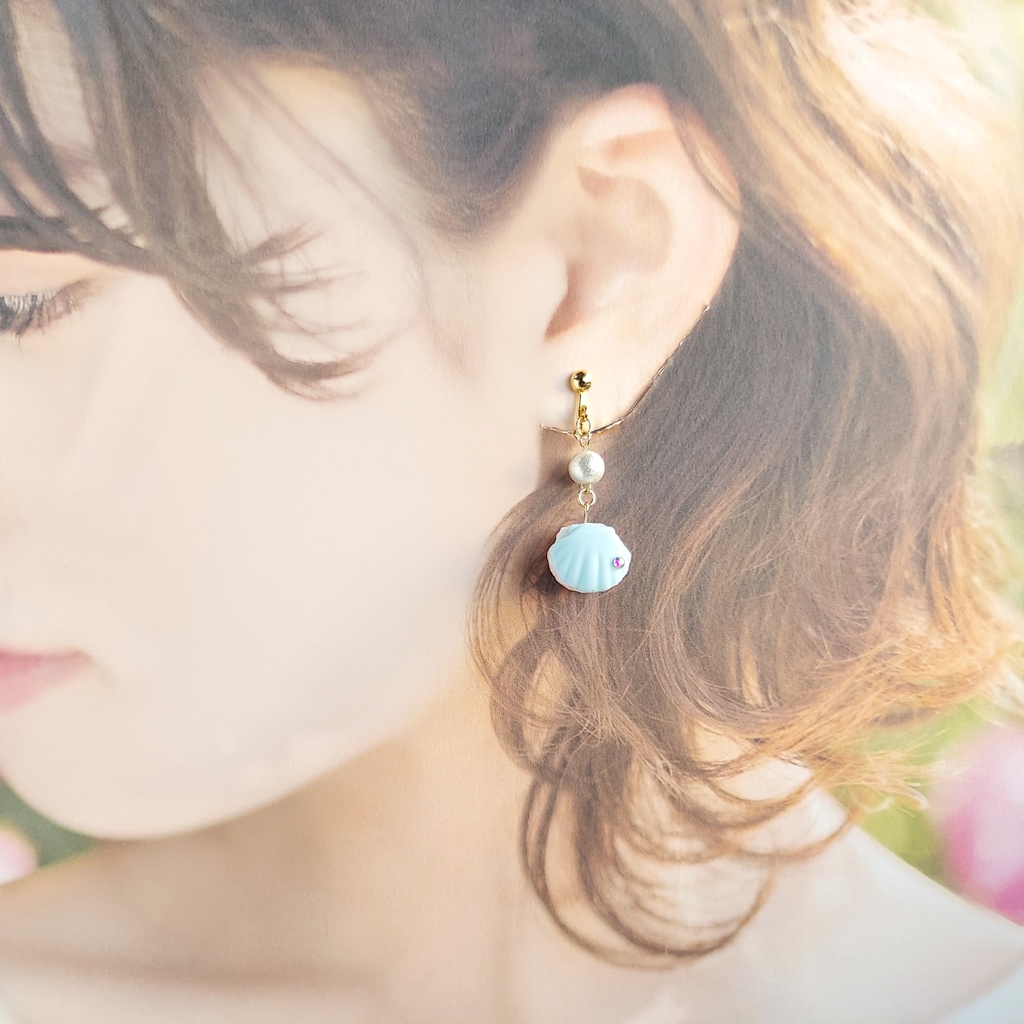 マーメイドの貝殻マカロン ピアス/イヤリング