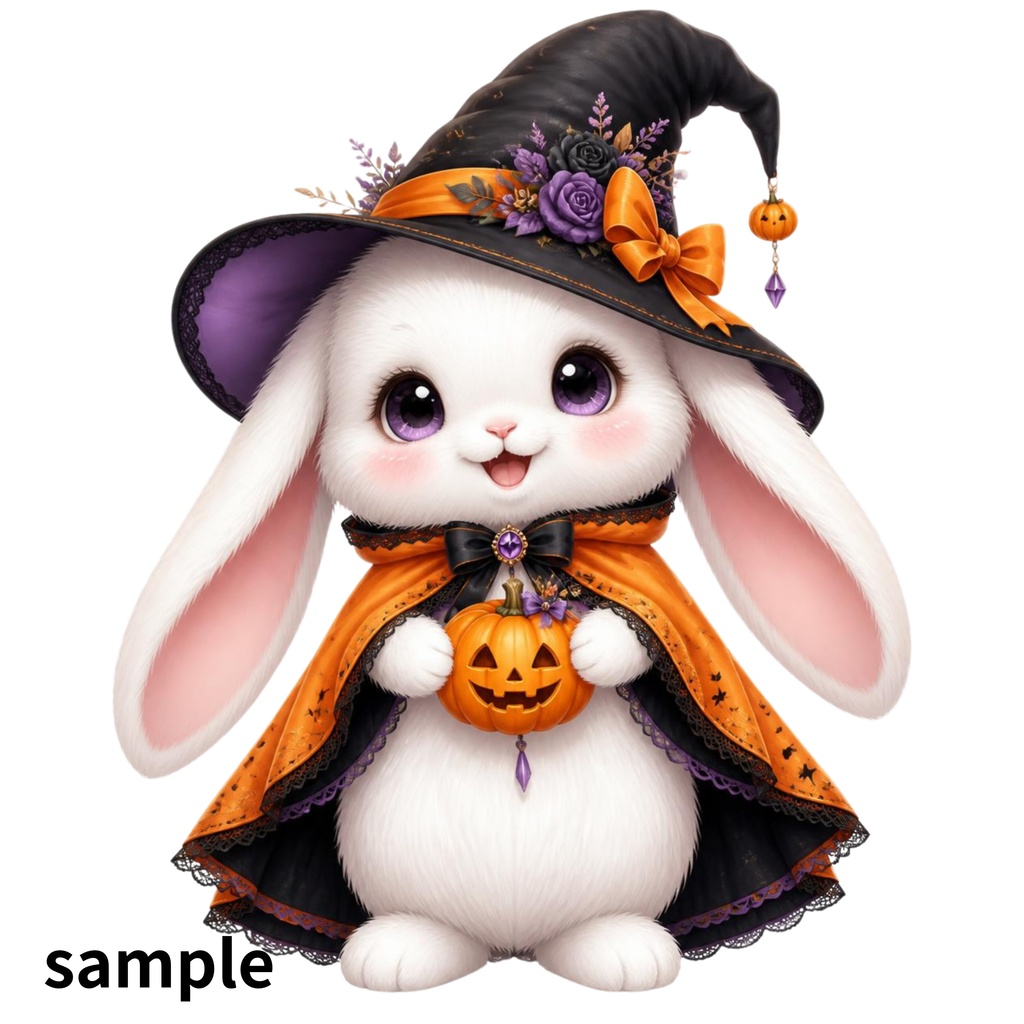ハロウィン キャラクター素材10点セット|背景透過PNG|黒猫・魔女・おばけ・かぼちゃ・フクロウ