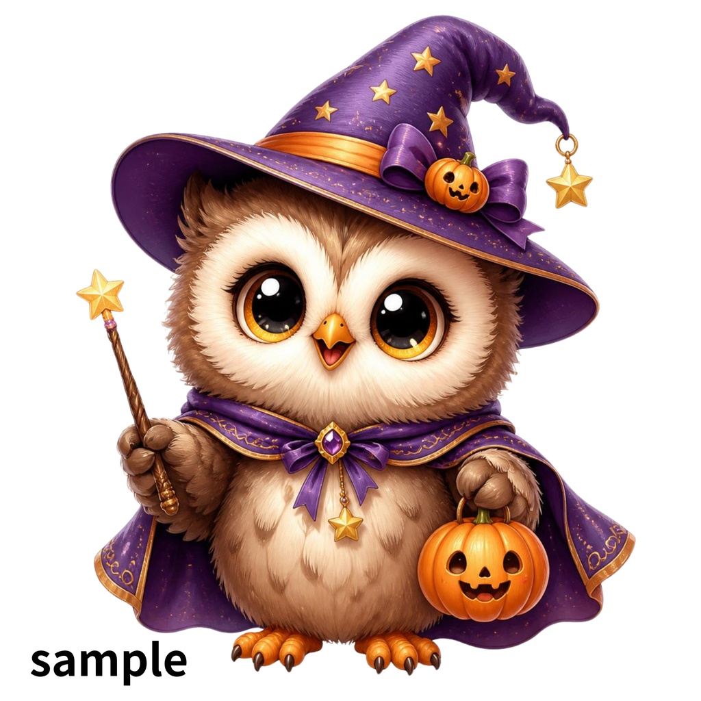 ハロウィン キャラクター素材10点セット|背景透過PNG|黒猫・魔女・おばけ・かぼちゃ・フクロウ