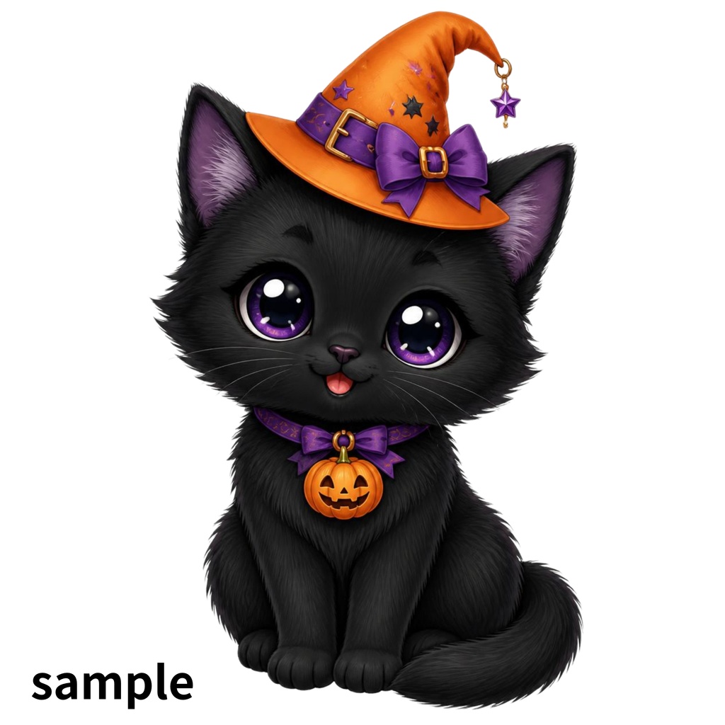 ハロウィン キャラクター素材10点セット|背景透過PNG|黒猫・魔女・おばけ・かぼちゃ・フクロウ