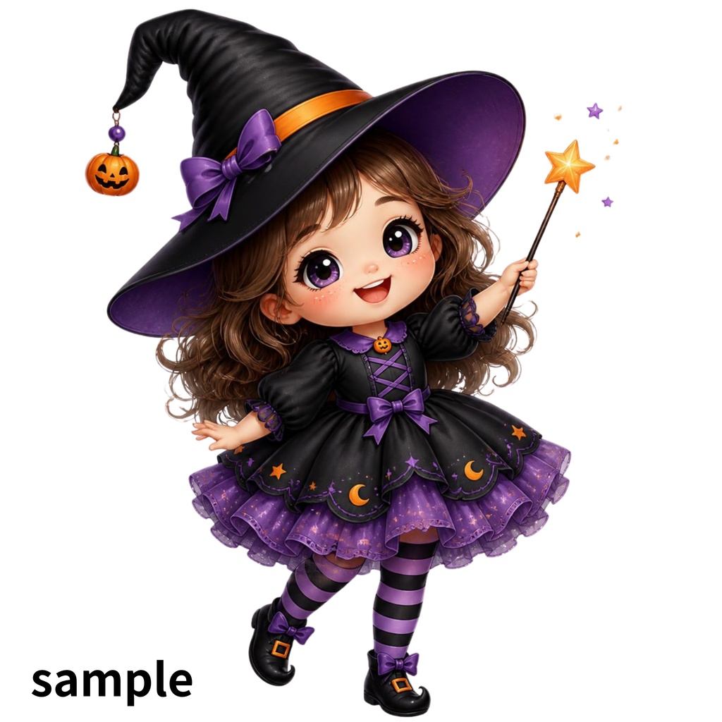 ハロウィン キャラクター素材10点セット|背景透過PNG|黒猫・魔女・おばけ・かぼちゃ・フクロウ