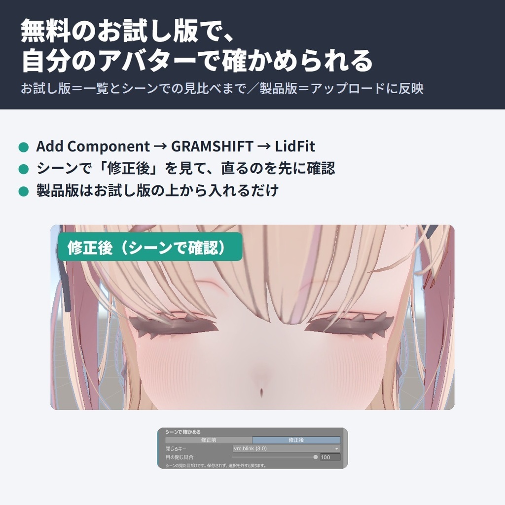 目を改変してもまばたきがきれいに閉じる LidFit【NDMF・非破壊】