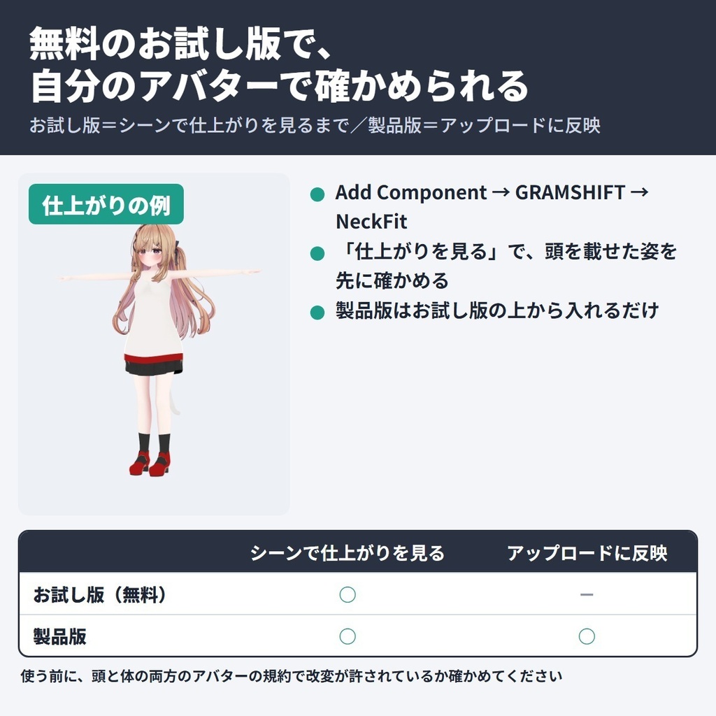 首すげ替え NeckFit|別のアバターの頭を今の体に載せ、首の継ぎ目と肌の色を合わせる【VRChat・NDMF・非破壊】