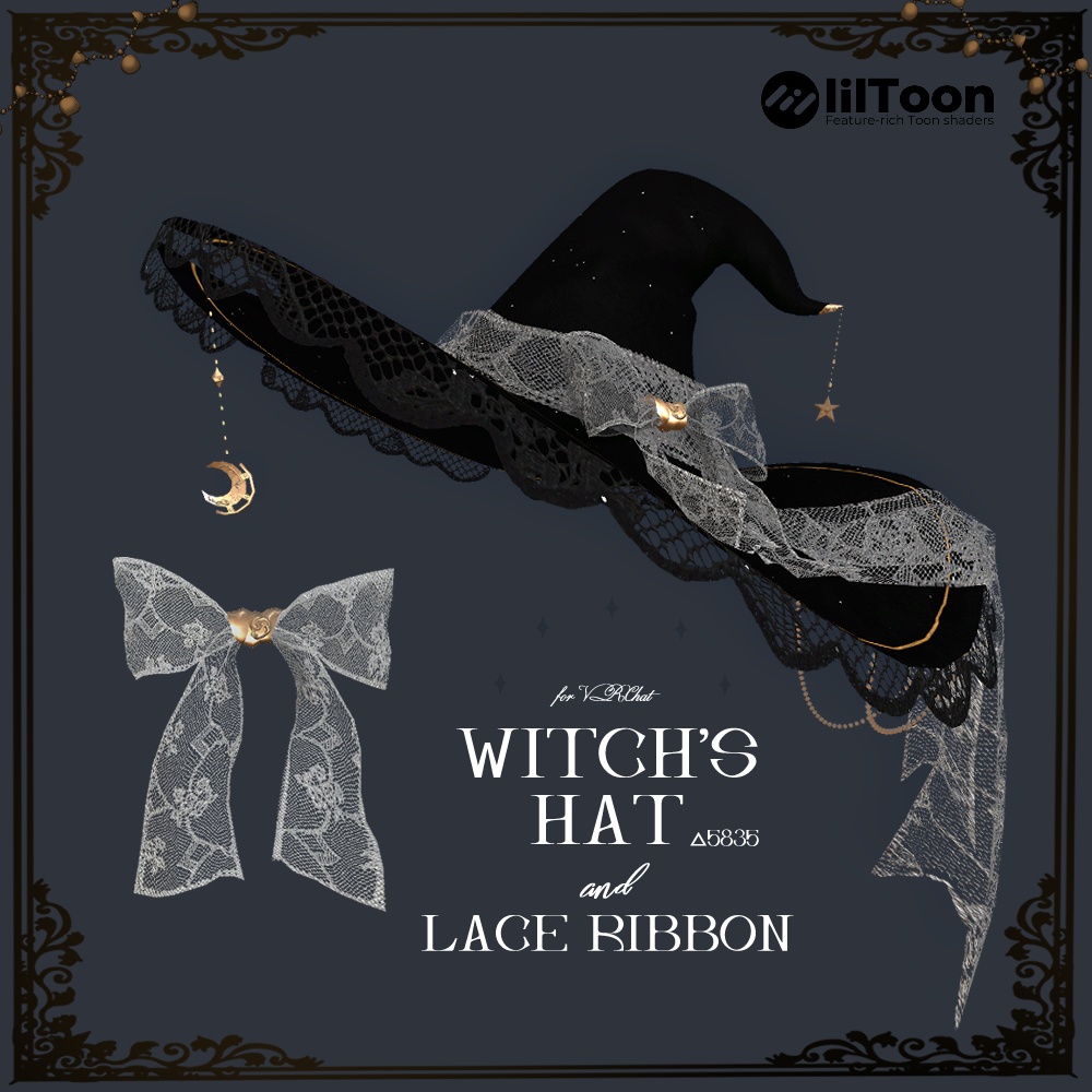 【揺れる】Witch's Hat and Lace Ribbon Set【VRChat想定】