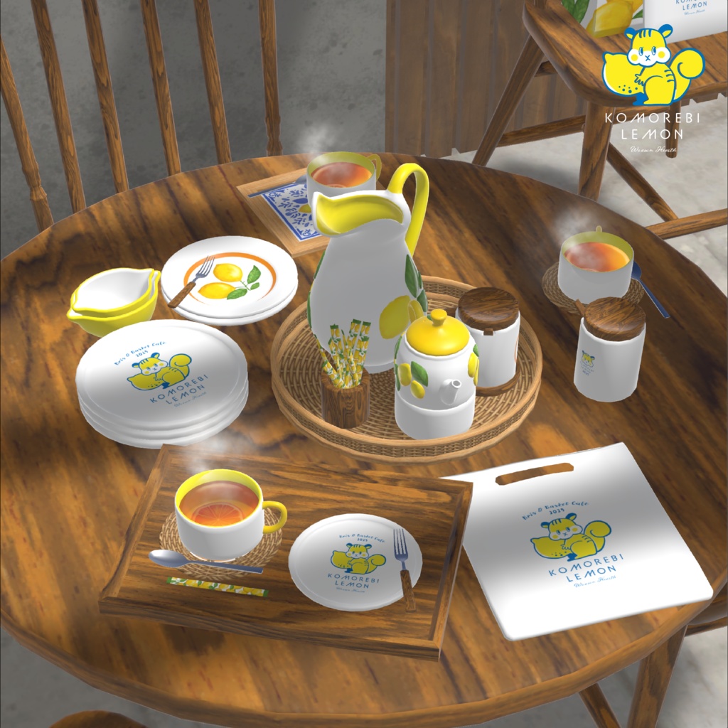 【ObonEasy対応】カフェ風家具&食器セット|木漏れ日レモン(40点)