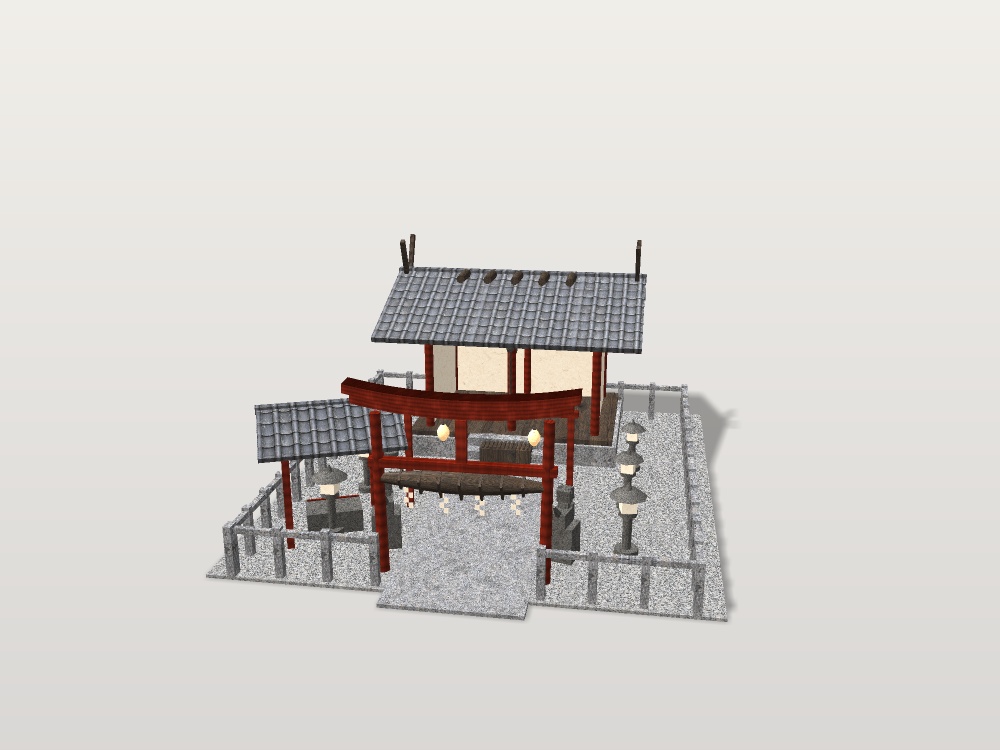 【VRChat想定】神社 境内セット|拝殿・鳥居・狛犬・手水舎・石灯籠【unitypackage同梱 / FBX・OBJ】
