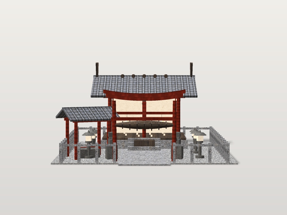 【VRChat想定】神社 境内セット|拝殿・鳥居・狛犬・手水舎・石灯籠【unitypackage同梱 / FBX・OBJ】
