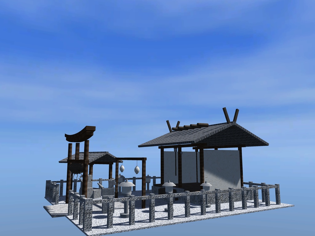 【VRChat想定】神社 境内セット|拝殿・鳥居・狛犬・手水舎・石灯籠【unitypackage同梱 / FBX・OBJ】