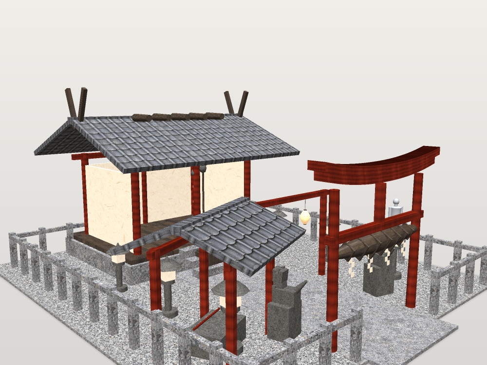 【VRChat想定】神社 境内セット|拝殿・鳥居・狛犬・手水舎・石灯籠【unitypackage同梱 / FBX・OBJ】