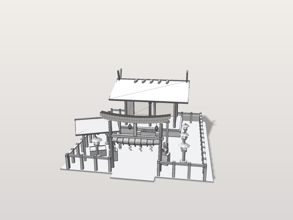 【VRChat想定】神社 境内セット|拝殿・鳥居・狛犬・手水舎・石灯籠【unitypackage同梱 / FBX・OBJ】