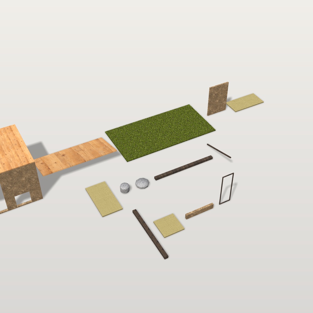 【VRChat想定】茶室セット 四畳半|躙口・下地窓・炉・露地【FBX+OBJ+unitypackage】