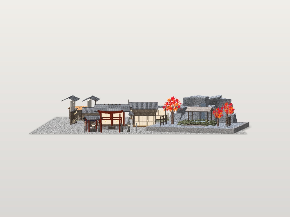 【VRChat想定】和風の村セット|神社・町屋・座敷・茶室・露天風呂・屋台【配置済み情景 / unitypackage同梱】