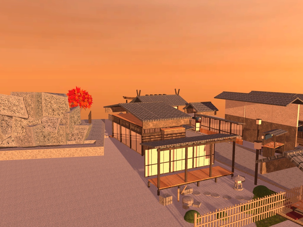 【VRChat想定】和風の村セット|神社・町屋・座敷・茶室・露天風呂・屋台【配置済み情景 / unitypackage同梱】