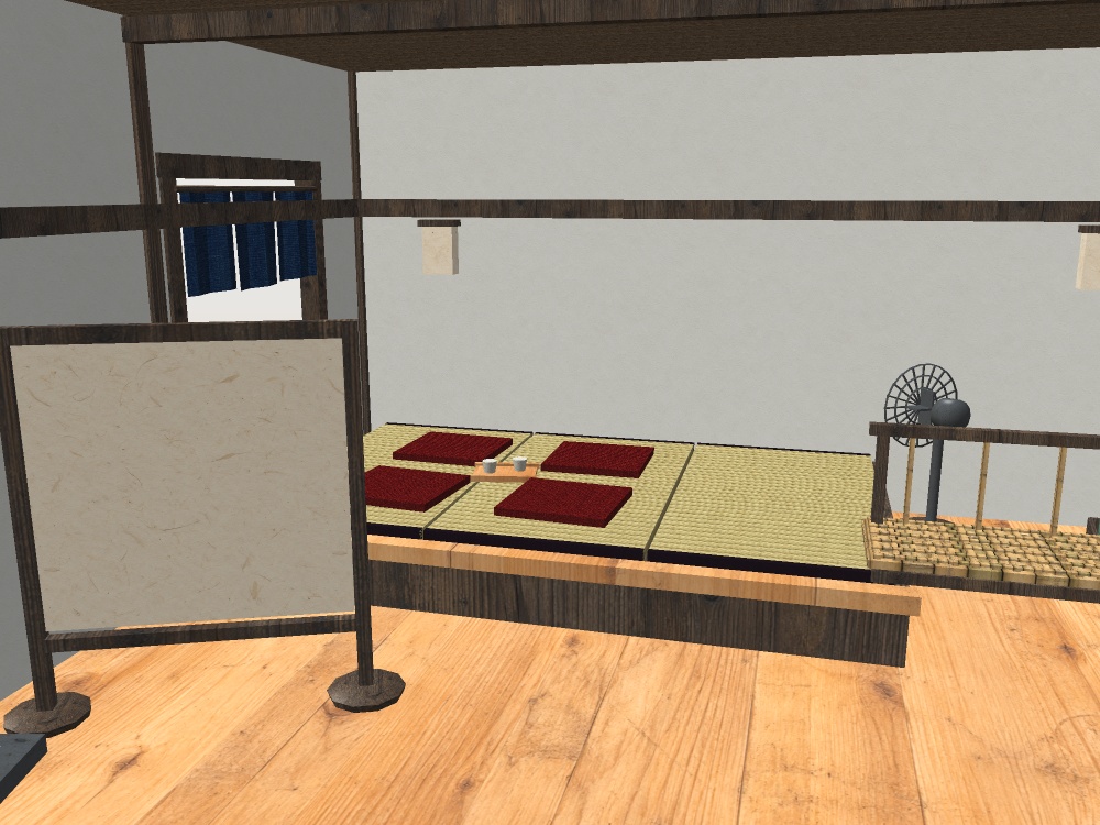 【VRChat想定】旅館の湯上がり処セット|小上がり・籐の長椅子・扇風機・瓶のケース【unitypackage / FBX・OBJ】
