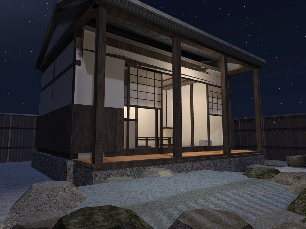 【発売記念セール 9/22まで500円】【VRChat想定】雪見の離れ｜六畳・縁側・雪の坪庭・小さな露天風呂【和風ホームワールド / unitypackage同梱】