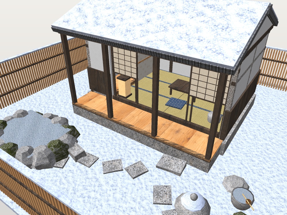 【発売記念セール 9/22まで500円】【VRChat想定】雪見の離れ|六畳・縁側・雪の坪庭・小さな露天風呂【和風ホームワールド / unitypackage同梱】