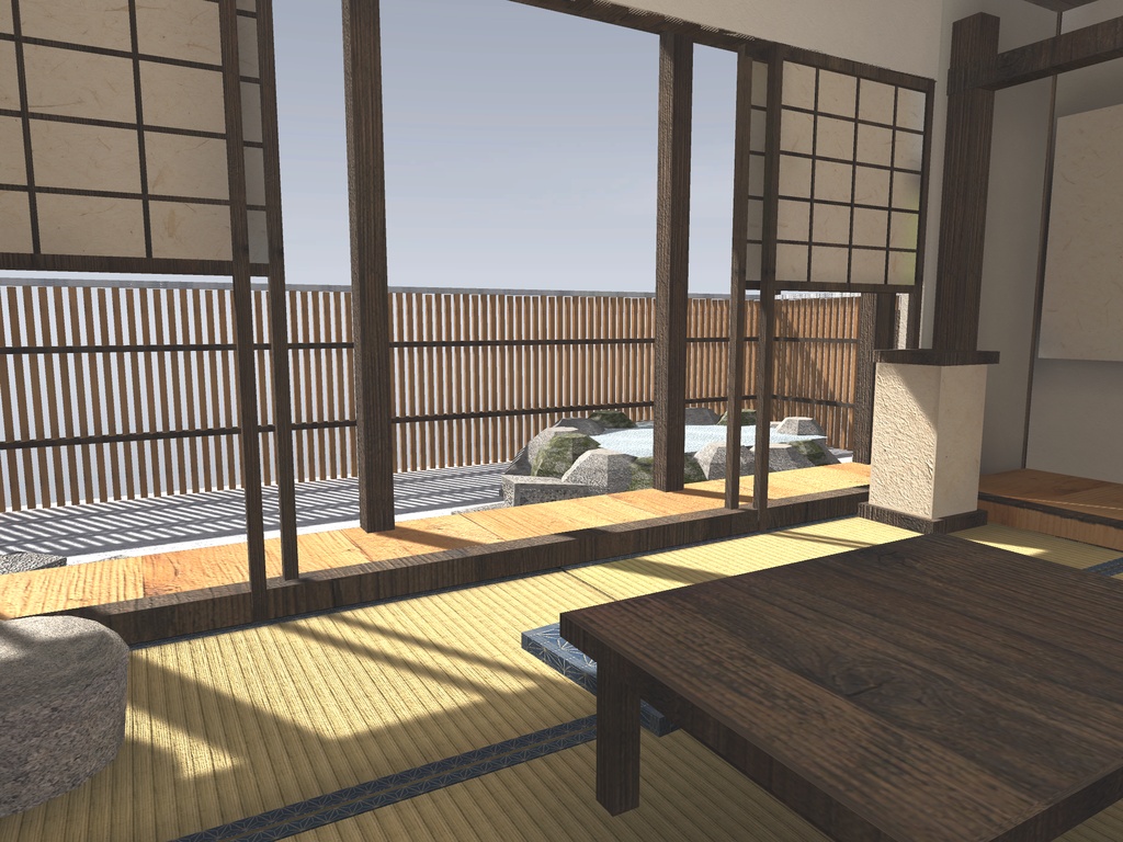 【発売記念セール 9/22まで500円】【VRChat想定】雪見の離れ|六畳・縁側・雪の坪庭・小さな露天風呂【和風ホームワールド / unitypackage同梱】