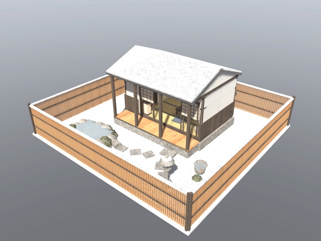 【発売記念セール 9/22まで500円】【VRChat想定】雪見の離れ|六畳・縁側・雪の坪庭・小さな露天風呂【和風ホームワールド / unitypackage同梱】