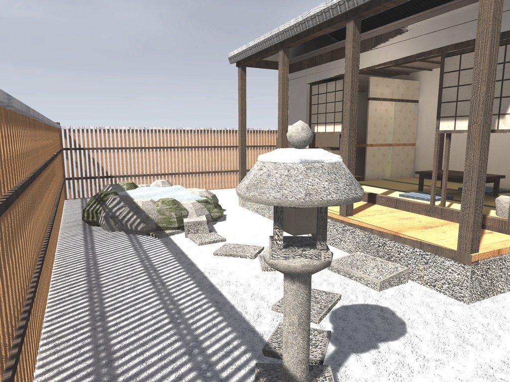 【発売記念セール 9/22まで500円】【VRChat想定】雪見の離れ|六畳・縁側・雪の坪庭・小さな露天風呂【和風ホームワールド / unitypackage同梱】