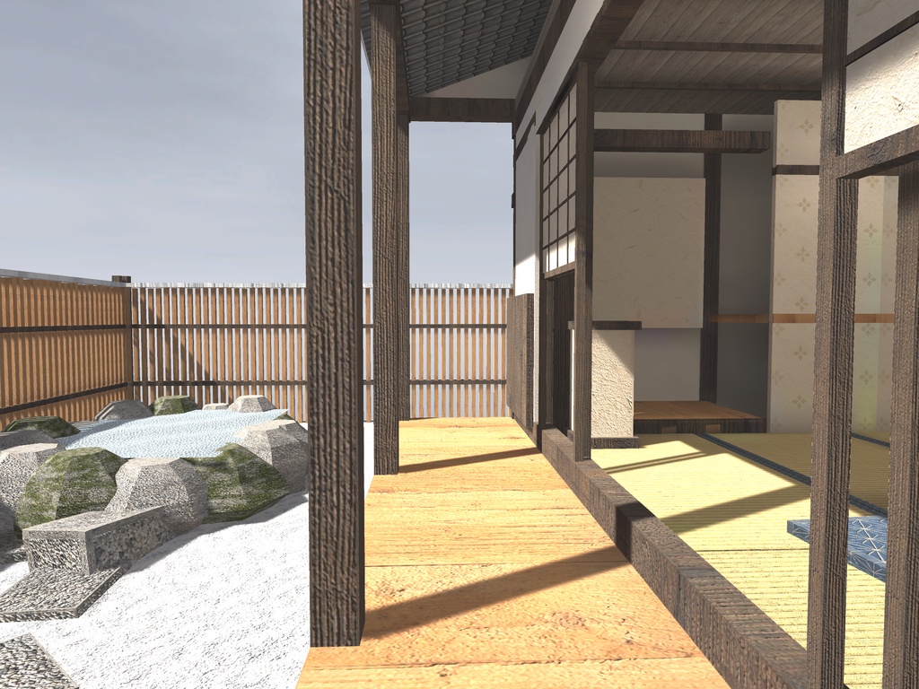 【発売記念セール 9/22まで500円】【VRChat想定】雪見の離れ|六畳・縁側・雪の坪庭・小さな露天風呂【和風ホームワールド / unitypackage同梱】