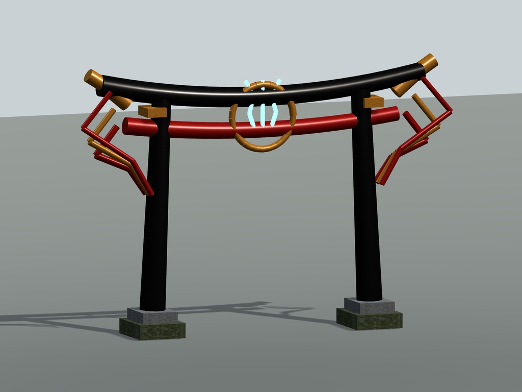 【VRChat想定】異界神域・狐火結界セット|結界門・九尾像・神鏡・狐火5色【unitypackage同梱 / FBX・OBJ】
