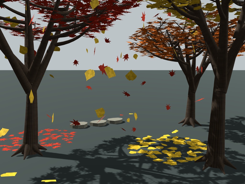 【無料】【VRChat想定】秋庭・紅葉と銀杏セット|樹木3種・舞う落葉・飛石【unitypackage同梱 / FBX・OBJ】