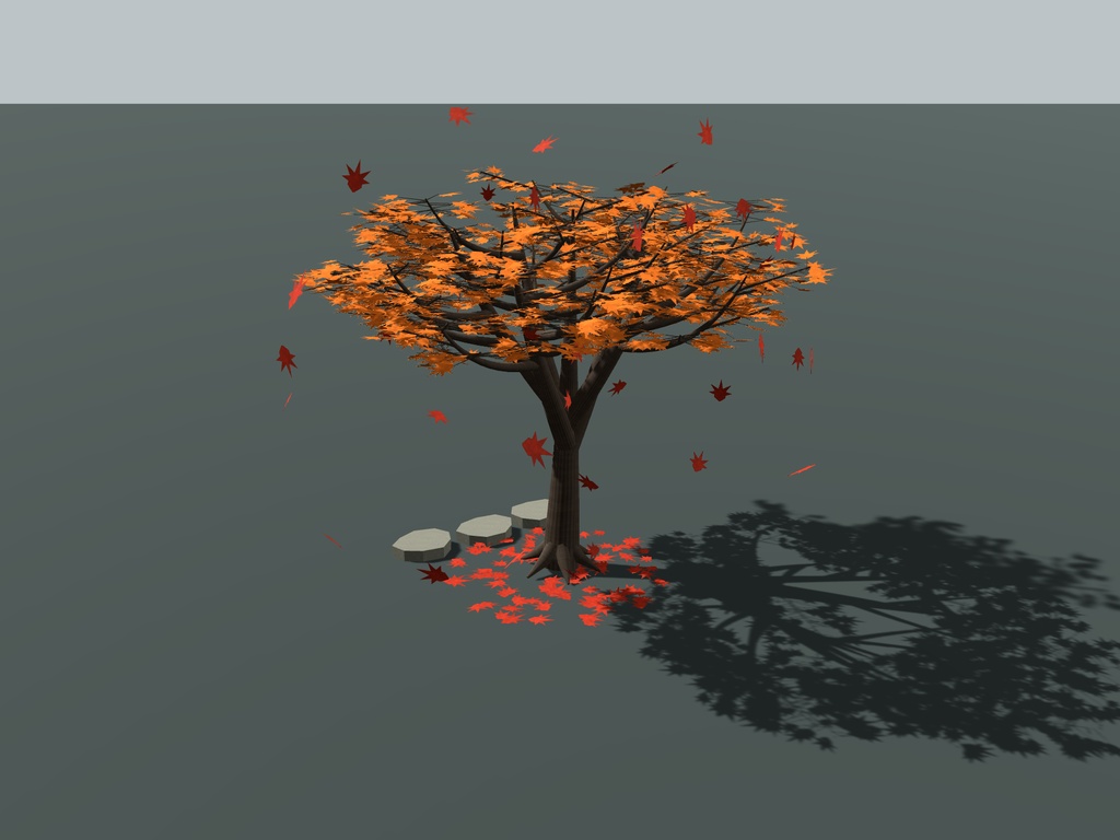 【無料】【VRChat想定】秋庭・紅葉と銀杏セット|樹木3種・舞う落葉・飛石【unitypackage同梱 / FBX・OBJ】