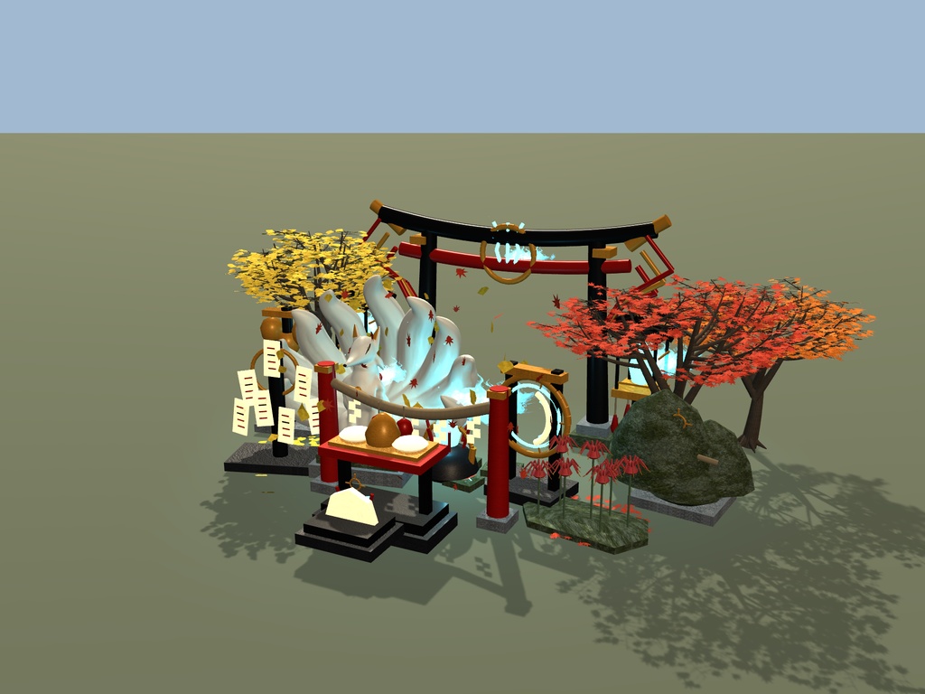 【無料】【VRChat想定】秋庭・紅葉と銀杏セット|樹木3種・舞う落葉・飛石【unitypackage同梱 / FBX・OBJ】