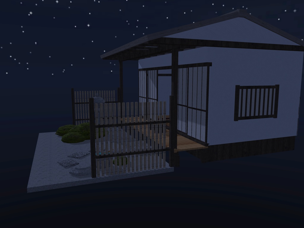 【VRChat想定】縁側の月見座敷セット|四畳半・濡れ縁・深い軒・白砂と築山の庭【unitypackage / FBX・OBJ】