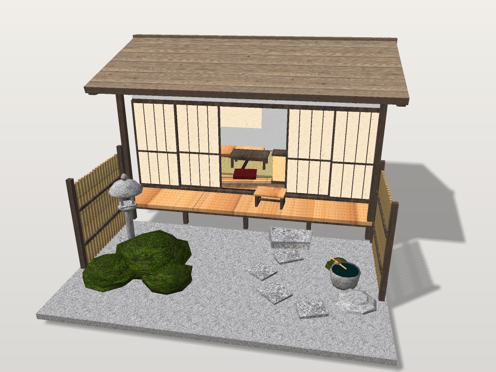 【VRChat想定】縁側の月見座敷セット|四畳半・濡れ縁・深い軒・白砂と築山の庭【unitypackage / FBX・OBJ】