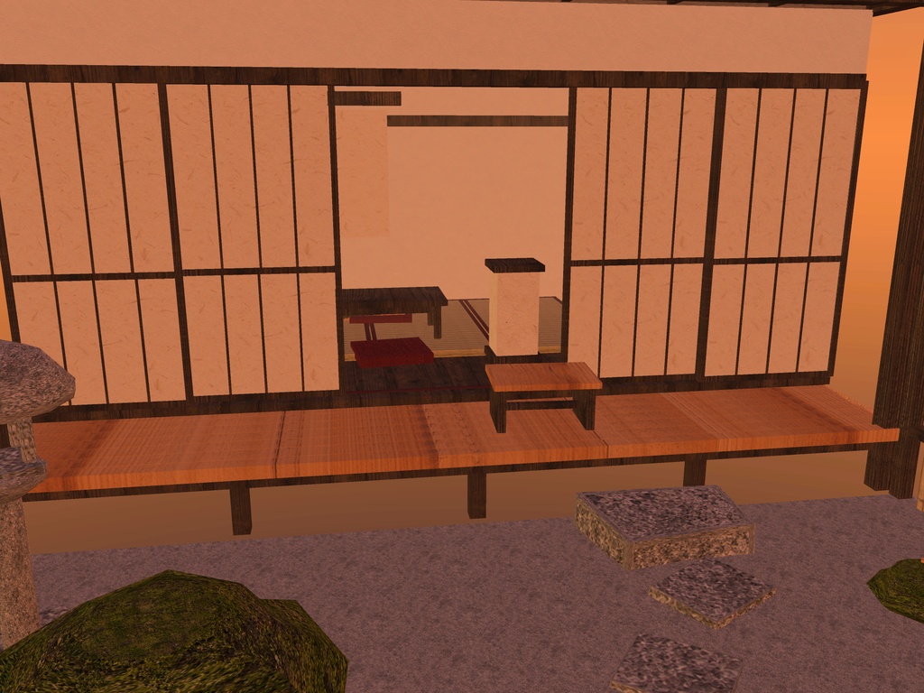 【VRChat想定】縁側の月見座敷セット|四畳半・濡れ縁・深い軒・白砂と築山の庭【unitypackage / FBX・OBJ】