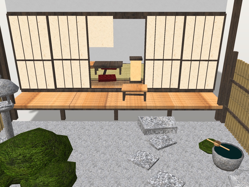 【VRChat想定】縁側の月見座敷セット|四畳半・濡れ縁・深い軒・白砂と築山の庭【unitypackage / FBX・OBJ】
