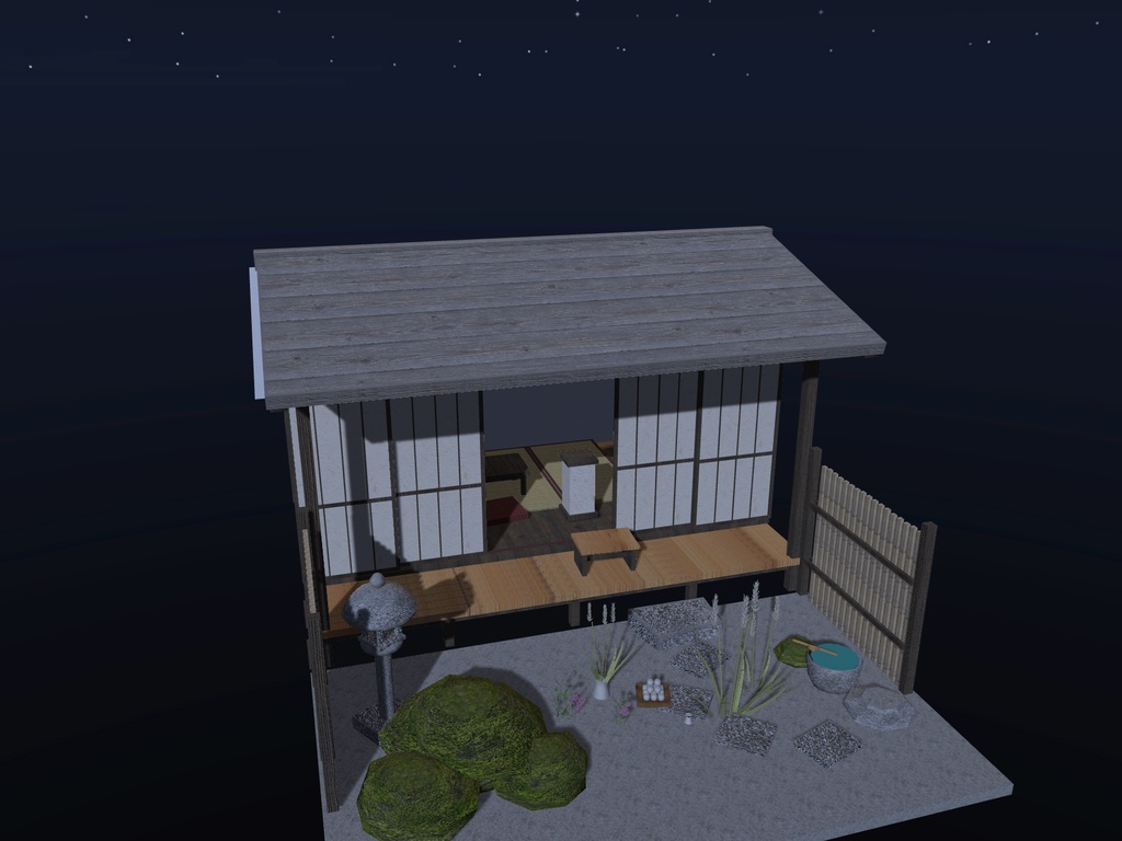 【無料】【VRChat想定】月見の飾り一式|三方と月見団子・ススキ・秋草・徳利と盃【unitypackage / FBX・OBJ】
