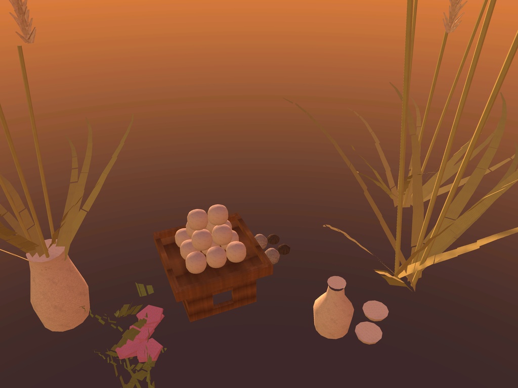【無料】【VRChat想定】月見の飾り一式|三方と月見団子・ススキ・秋草・徳利と盃【unitypackage / FBX・OBJ】