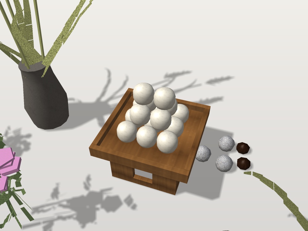 【無料】【VRChat想定】月見の飾り一式|三方と月見団子・ススキ・秋草・徳利と盃【unitypackage / FBX・OBJ】