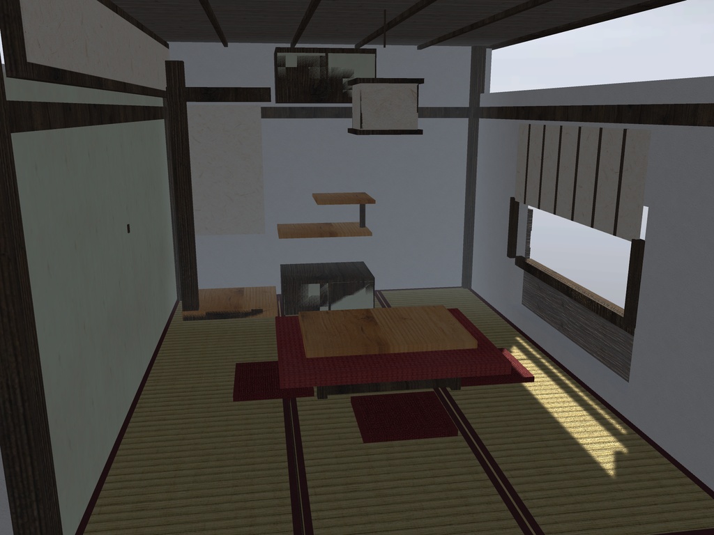 【VRChat想定】こたつの居間セット|六畳・床の間・床脇・雪見障子の窓【unitypackage / FBX・OBJ】