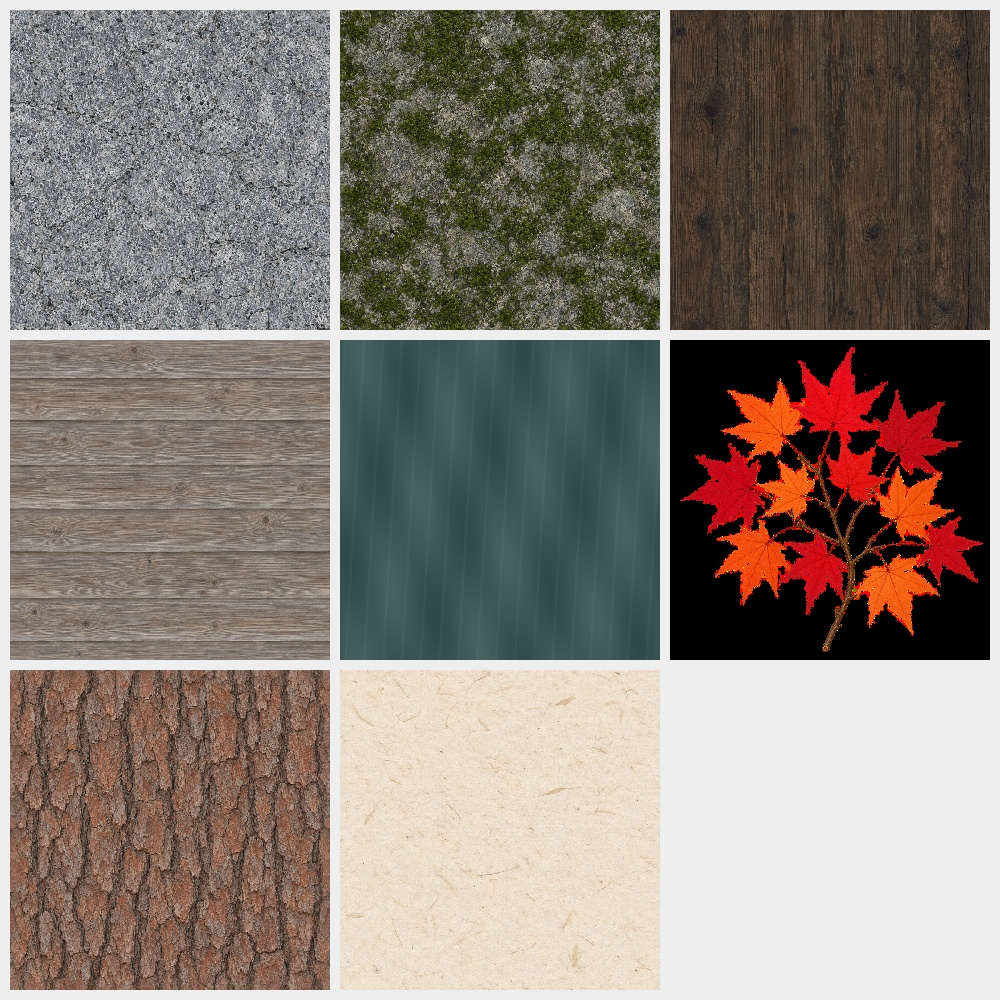 【VRChat想定】紅葉渓谷の屋根付き展望デッキセット|切妻屋根・欄干・渓流・紅葉【unitypackage同梱 / FBX・OBJ】