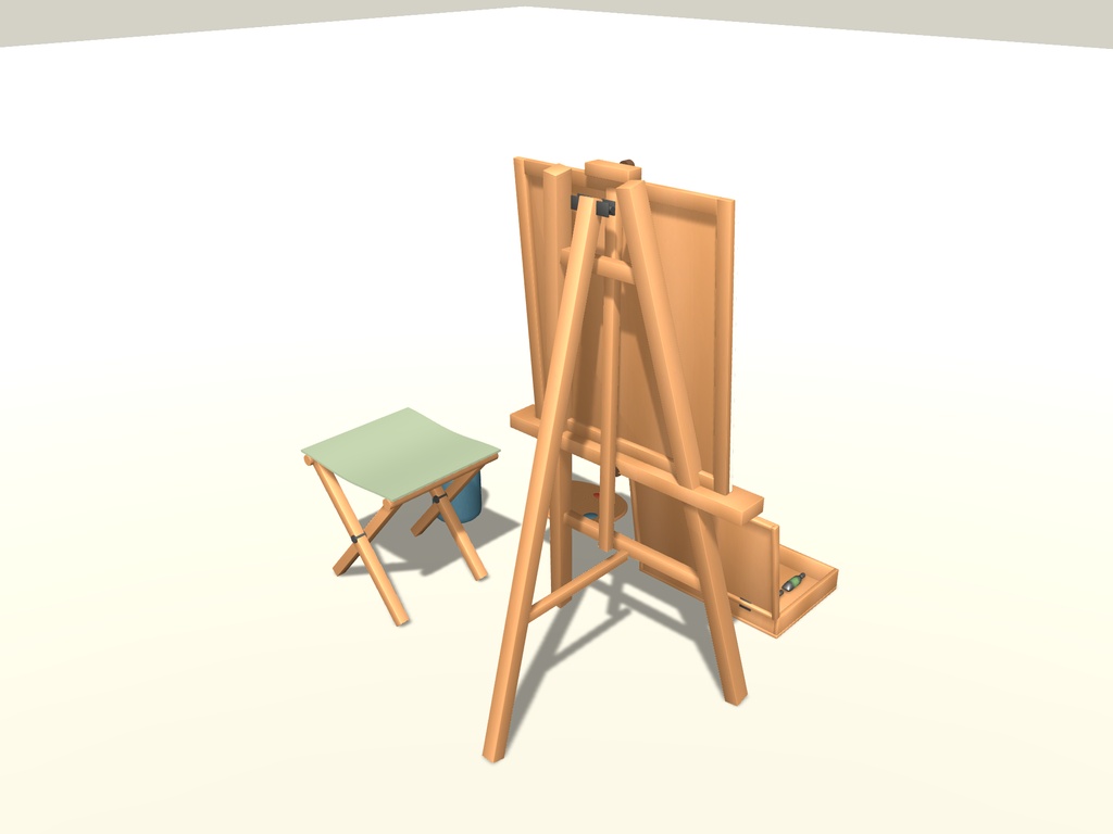 【無料】【VRChat想定】秋の写生道具一式|イーゼル・画材・折畳腰掛け【unitypackage同梱 / FBX・OBJ】