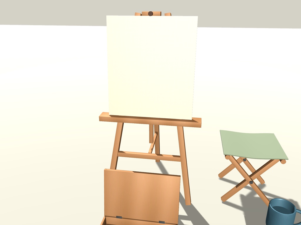 【無料】【VRChat想定】秋の写生道具一式|イーゼル・画材・折畳腰掛け【unitypackage同梱 / FBX・OBJ】