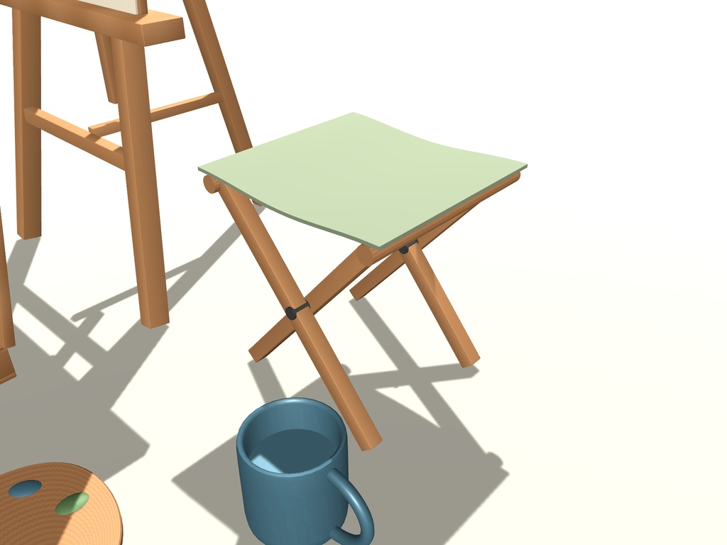 【無料】【VRChat想定】秋の写生道具一式|イーゼル・画材・折畳腰掛け【unitypackage同梱 / FBX・OBJ】