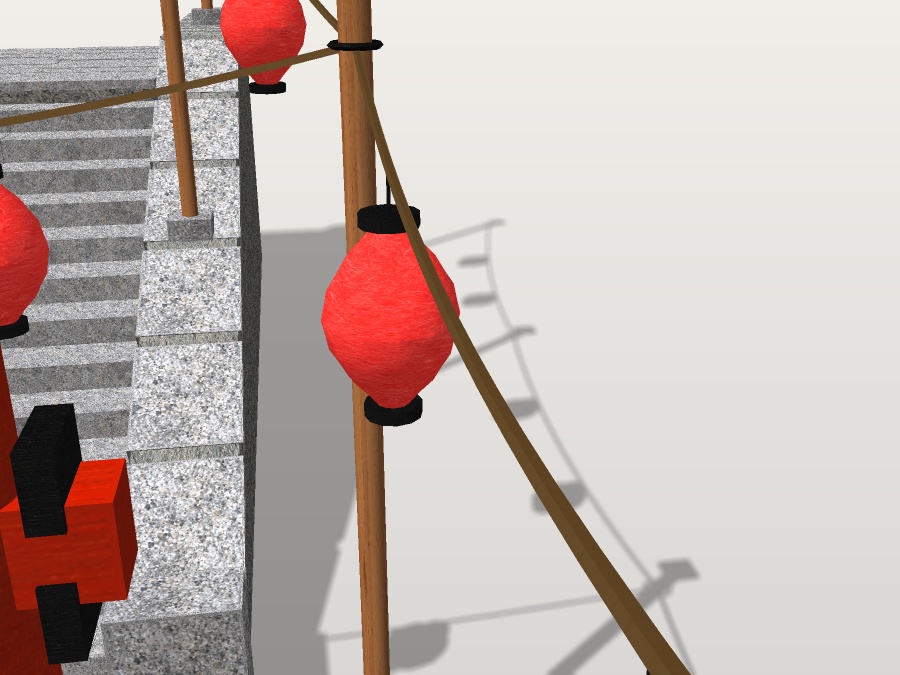 【VRChat想定】秋祭りの参道|朱の鳥居3基・石段・吊り提灯24灯【unitypackage同梱 / FBX・OBJ】