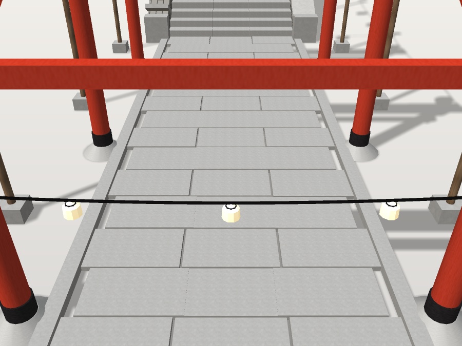 【VRChat想定】秋祭りの参道|朱の鳥居3基・石段・吊り提灯24灯【unitypackage同梱 / FBX・OBJ】