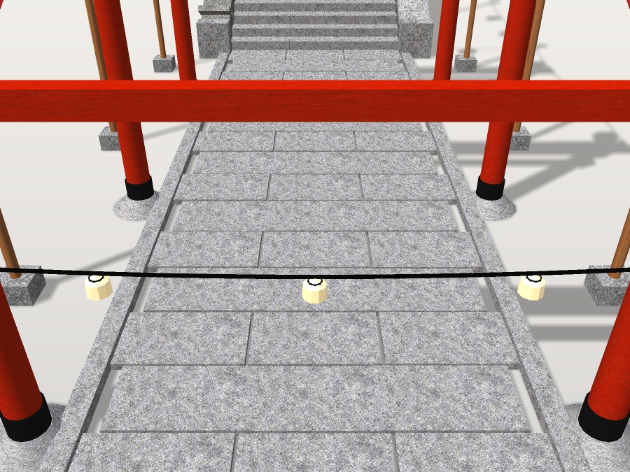 【VRChat想定】秋祭りの参道|朱の鳥居3基・石段・吊り提灯24灯【unitypackage同梱 / FBX・OBJ】