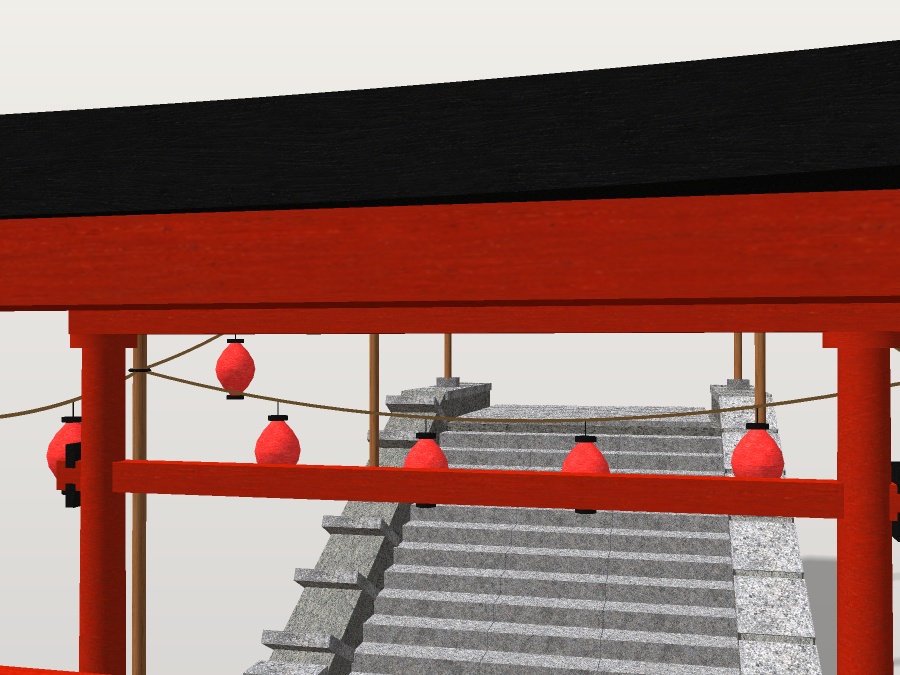 【VRChat想定】秋祭りの参道|朱の鳥居3基・石段・吊り提灯24灯【unitypackage同梱 / FBX・OBJ】